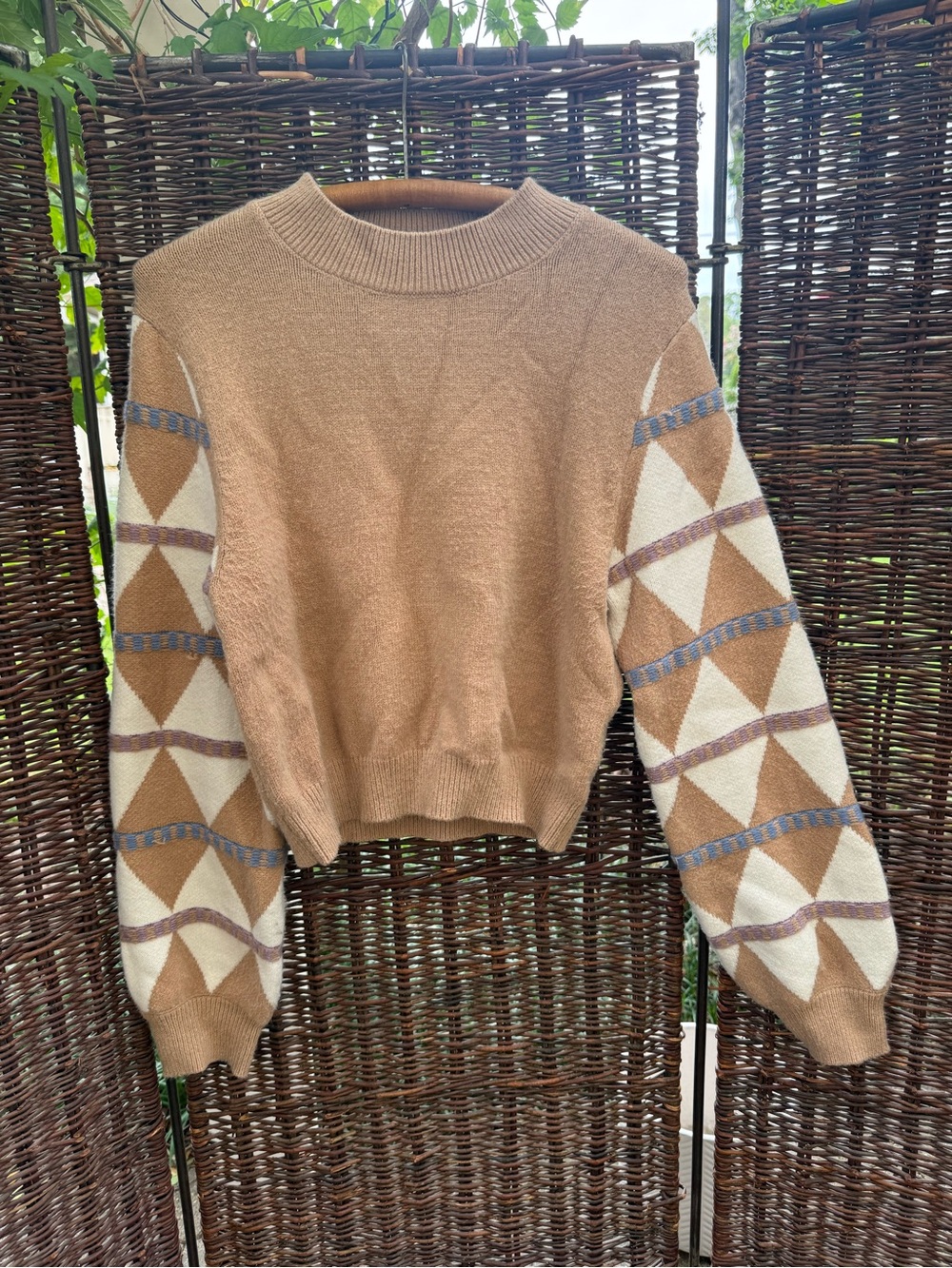 Lulus - Meet and Greet Tan Multi Color Sweater Top - Size Large - Picture 3 of 10